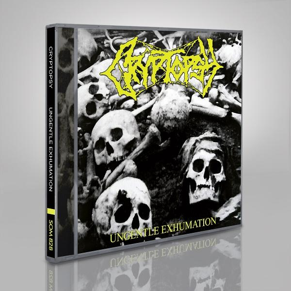 CD-Hülle mit Albumcover mit Schädeln und Knochen. Der Albumtitel lautet 'Ungentle Exhumation'.