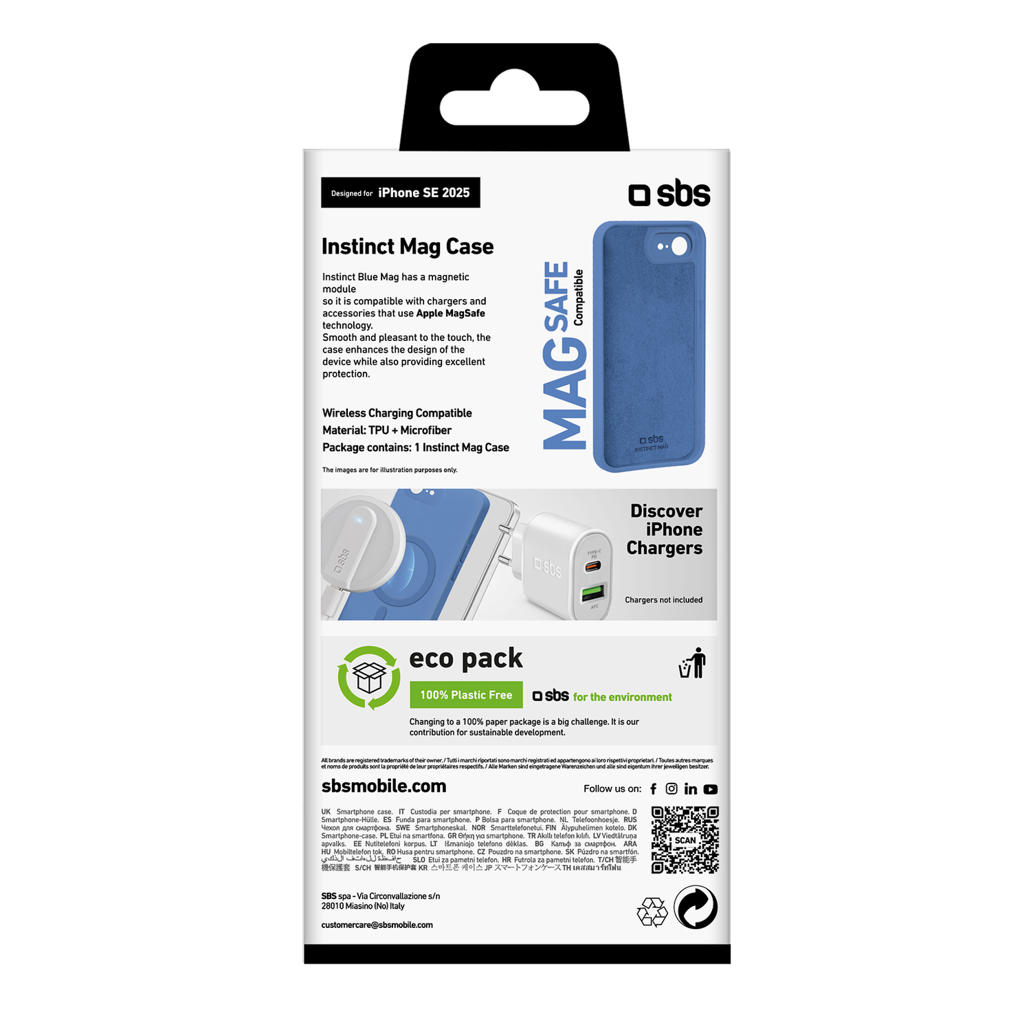 iPhone SE 2025 Wallet MAG case verpakking, zwarte case zichtbaar.