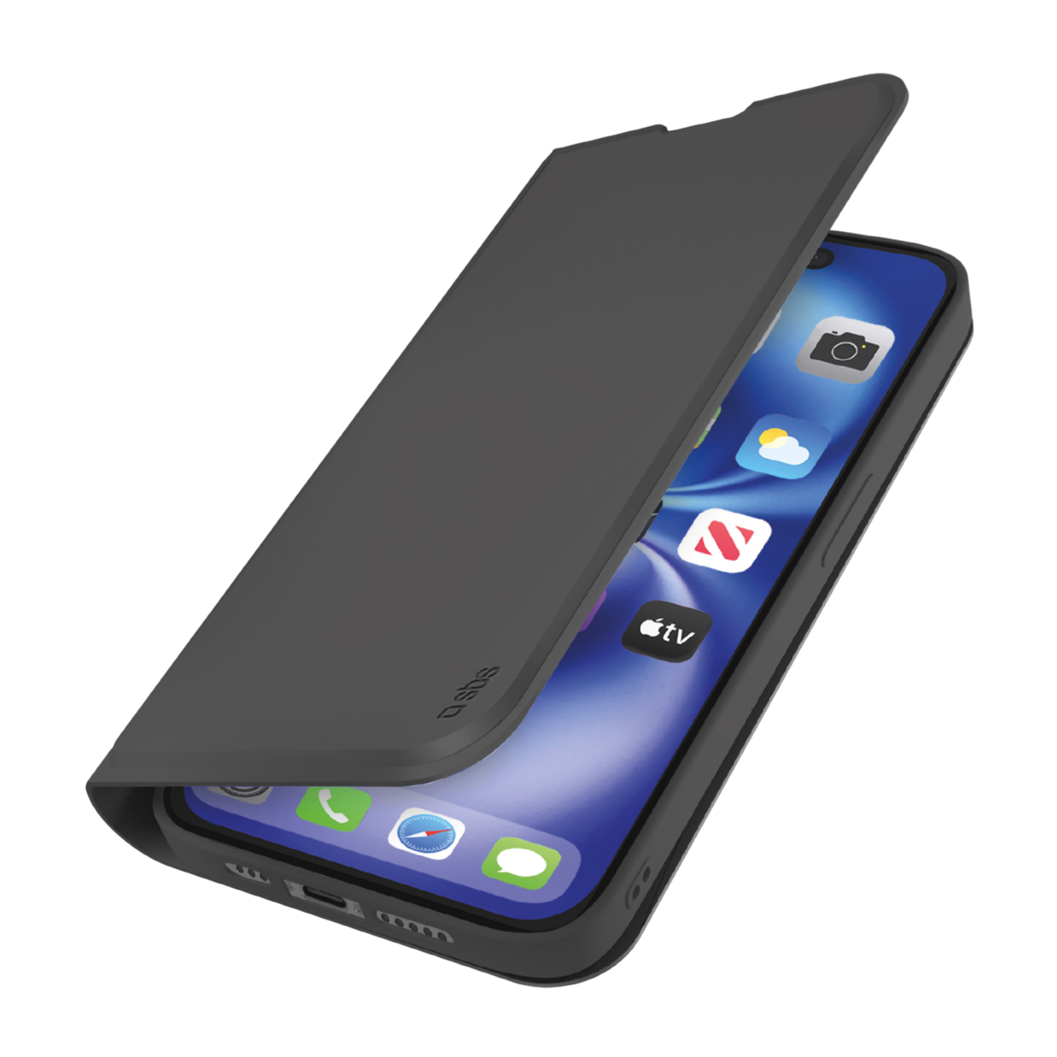 SBS MOBILE Wallet Smooth Telefoonhoesje voor Apple iPhone 16E Zwart afbeelding