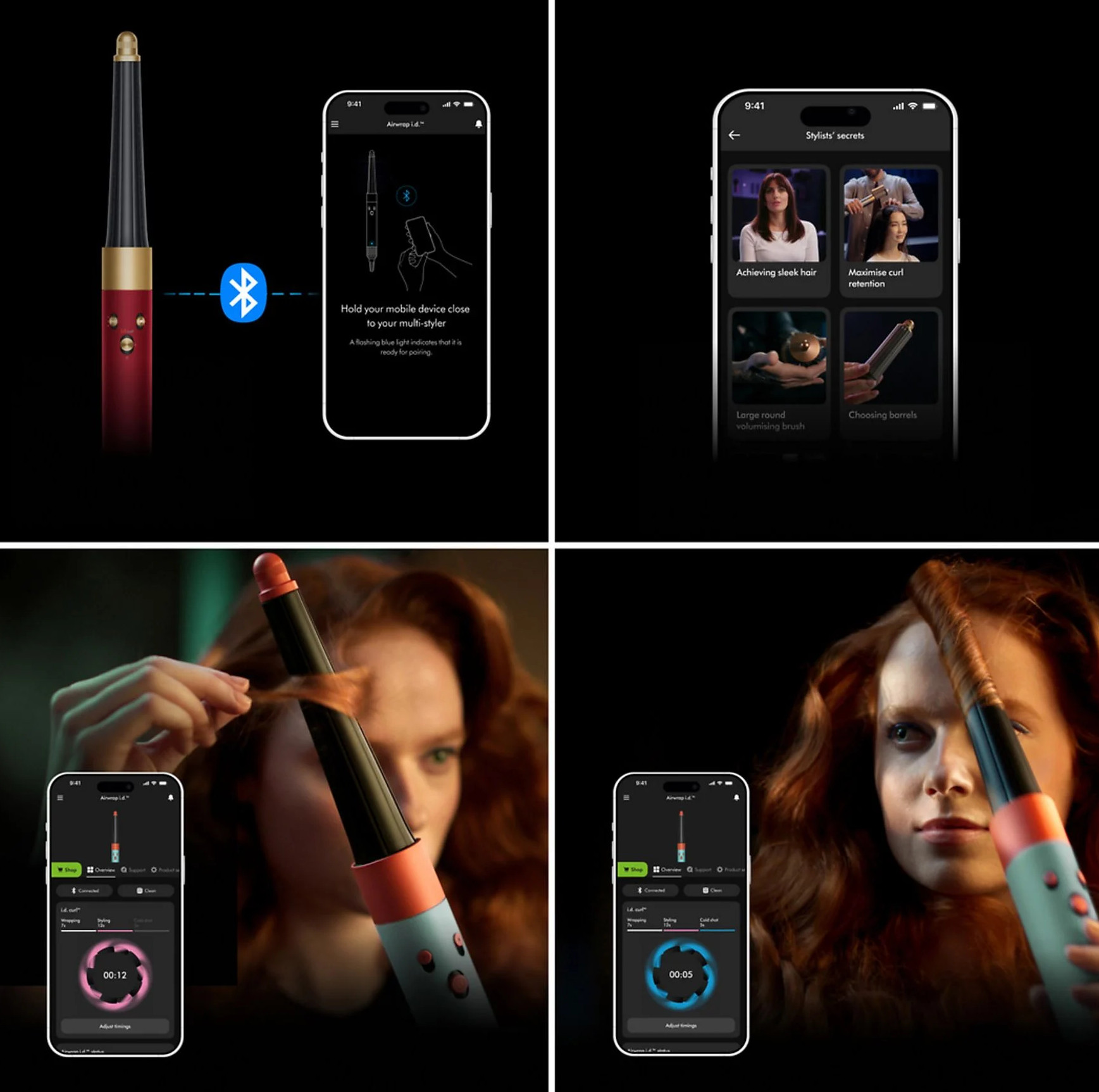 Czerwona lokówka obok smartfona z instrukcjami parowania.