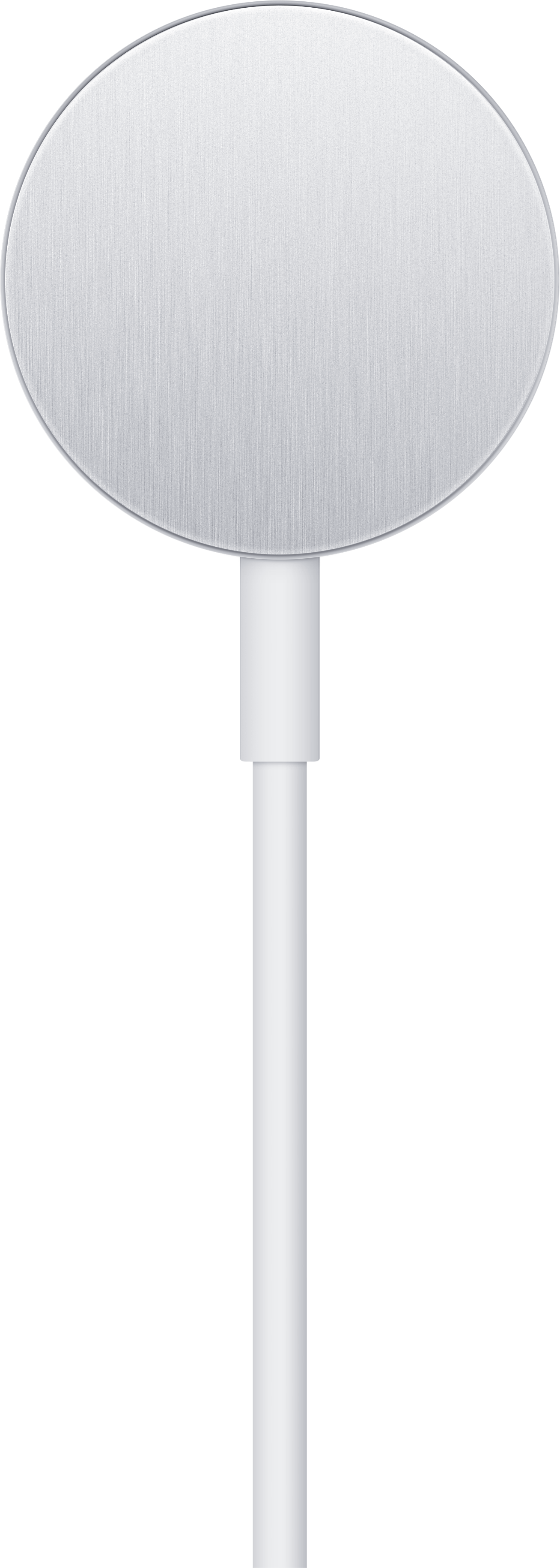 Un chargeur circulaire blanc avec un câble blanc.