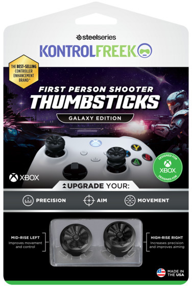 Kontroler do gier wideo z drążkami. Na opakowaniu napisano 'KONTROLFREEK' i 'XBOX'.