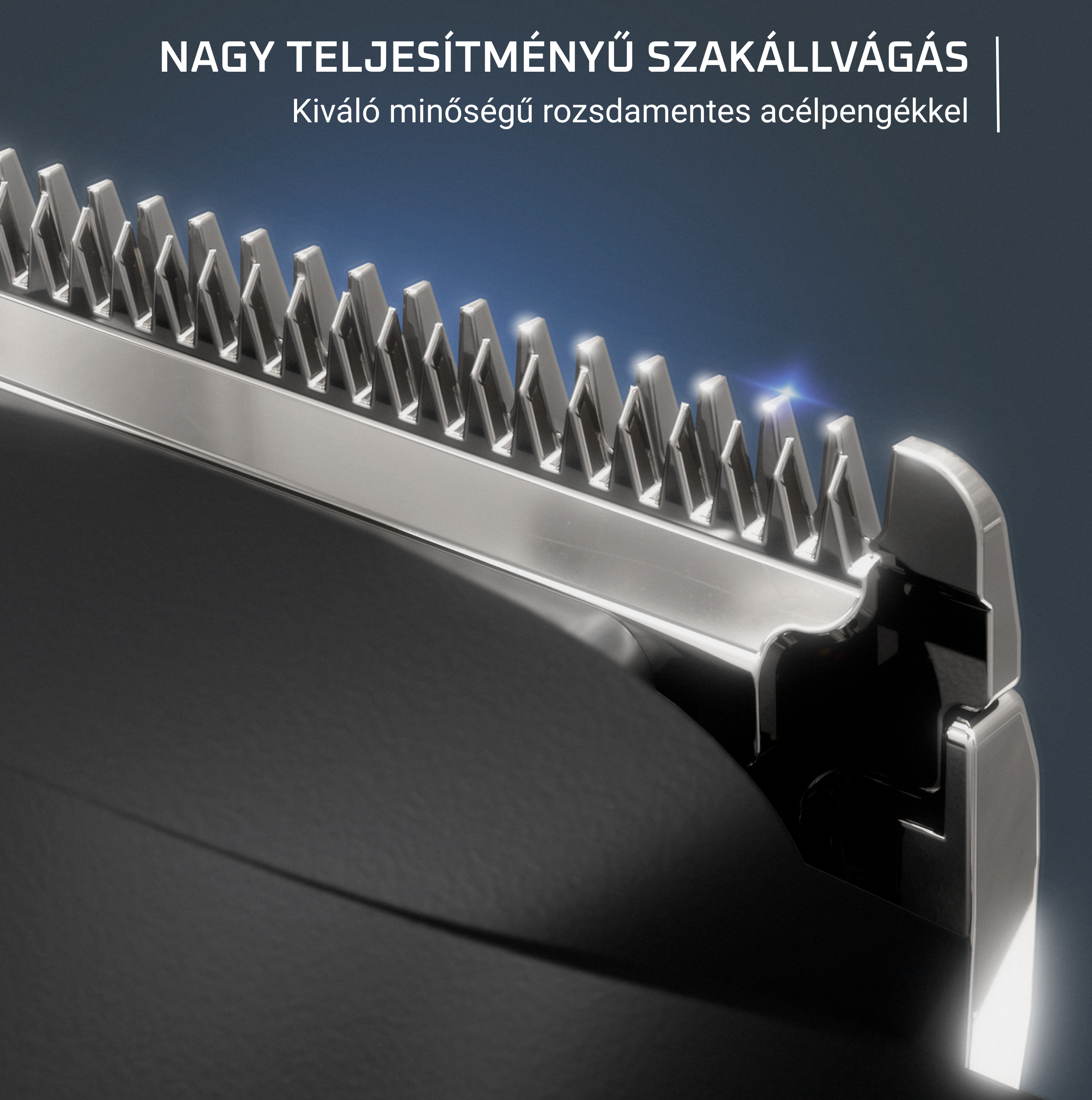 Közelkép egy fém szakállvágó pengéről.