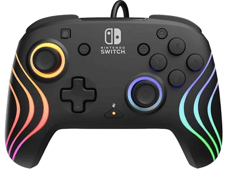 Mando - PDP Afterglow Wave Wired, Con cable, Iluminación RGB, Para Nintendo Switch, Negro