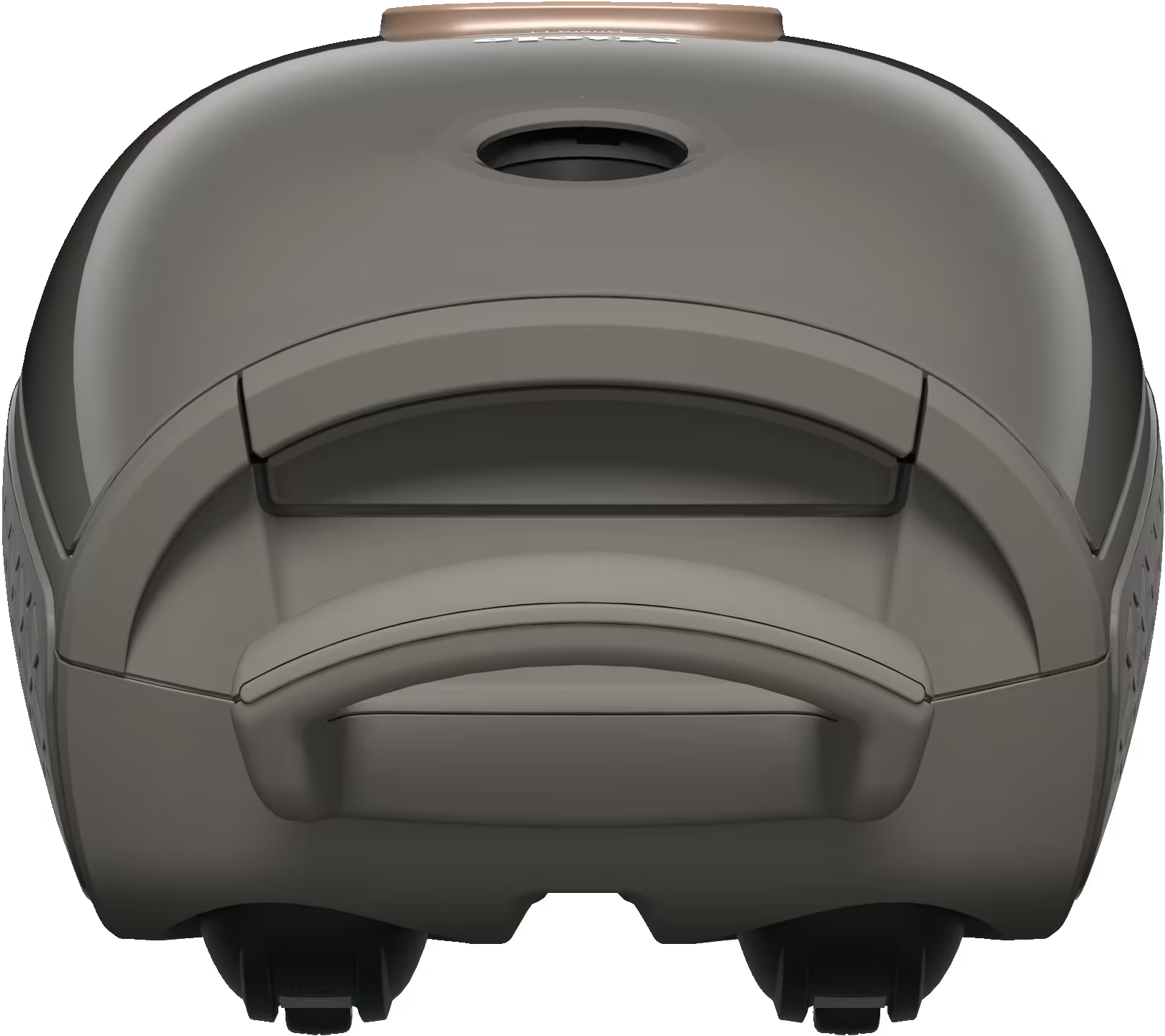 Graues Gerät mit Griff, wahrscheinlich ein Staubsauger oder ähnliches Gerät.