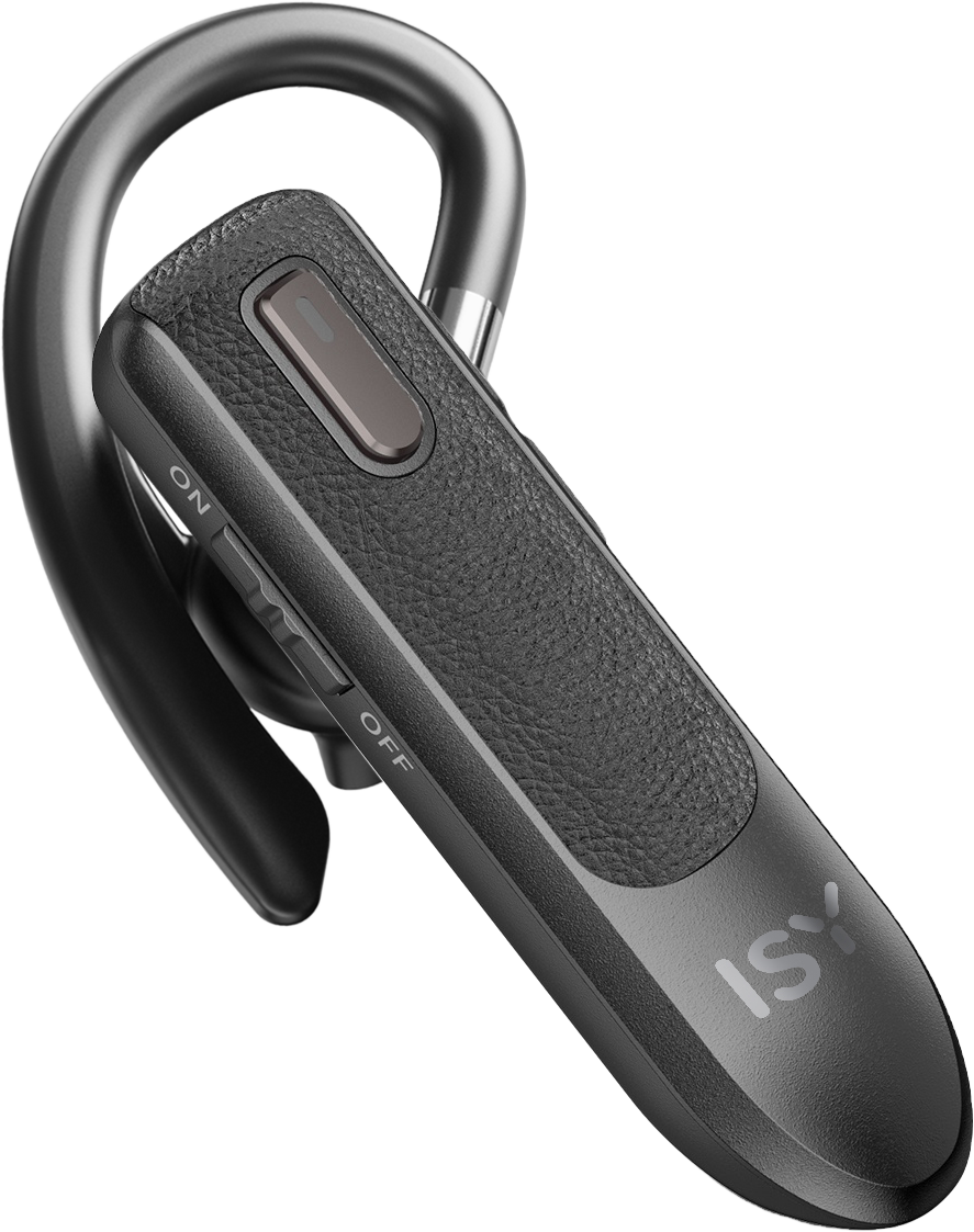 Fekete ISY Bluetooth headset, fekete háttérrel.