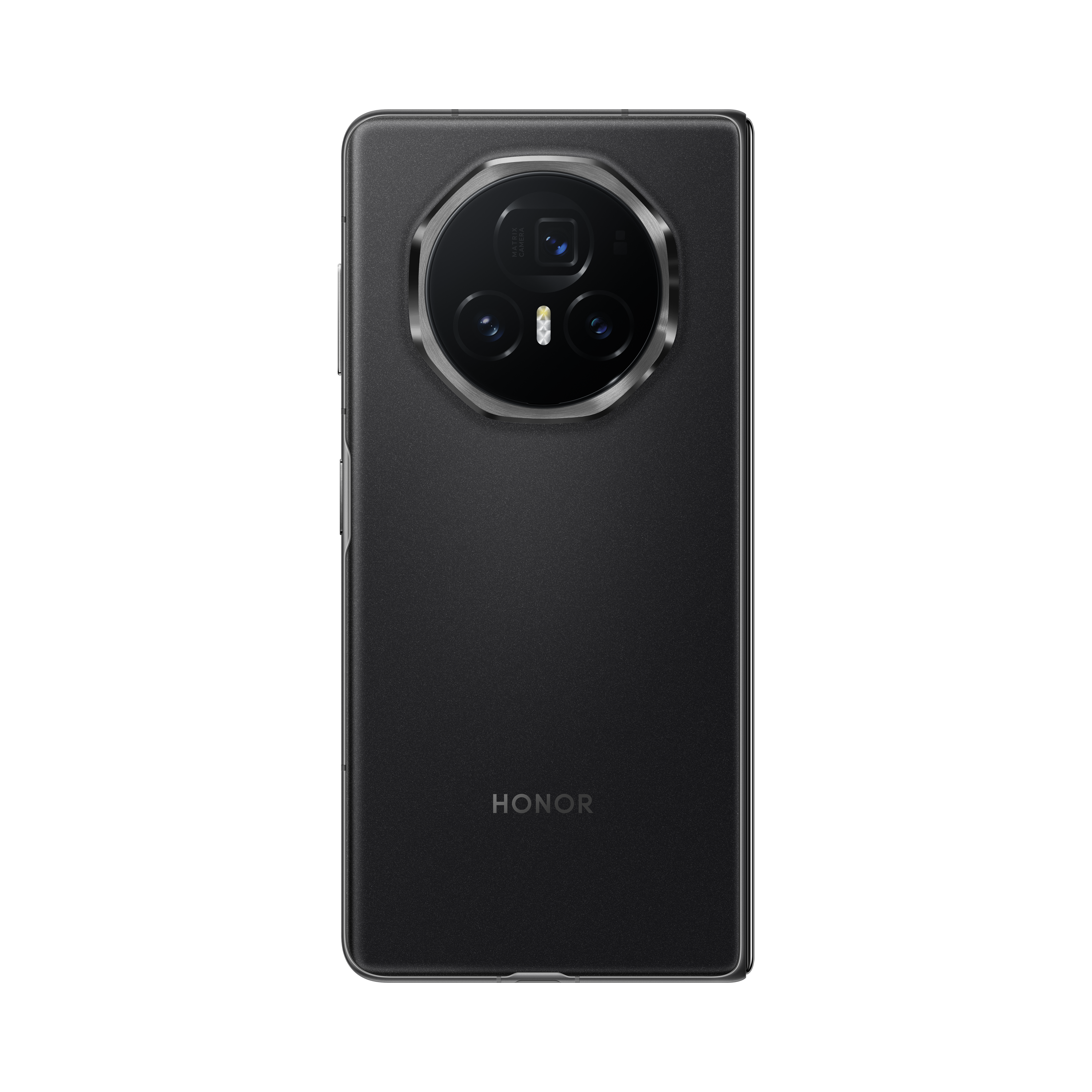 Schwarze Smartphone-Rückseite mit großem Kamerabuckel, drei Objektiven und dem Wort HONOR.