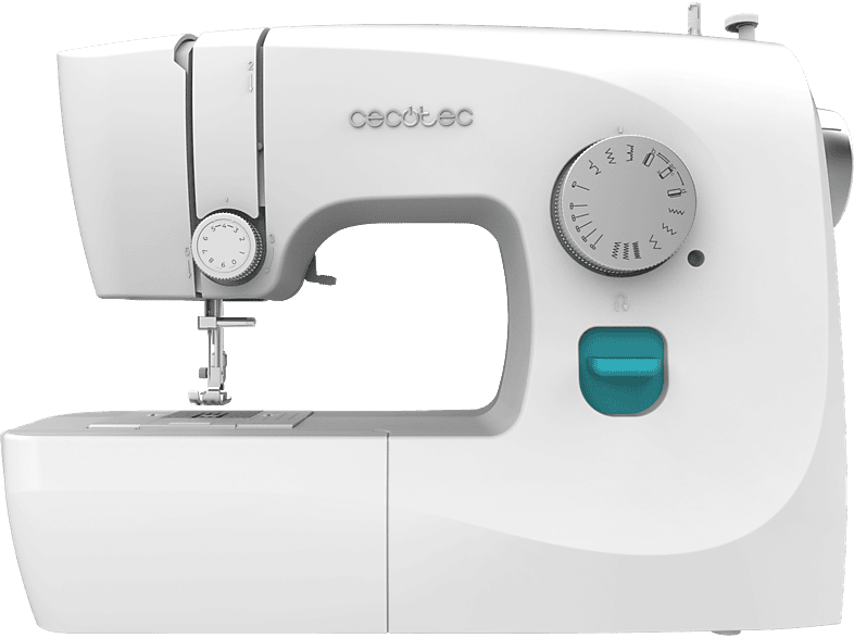 Cecotec BelleCouture 1500, 15 puntadas, Luz LED, 6 grifas arrastre, Kit Accesorios, Brazo libre, Ojalador regulable, White