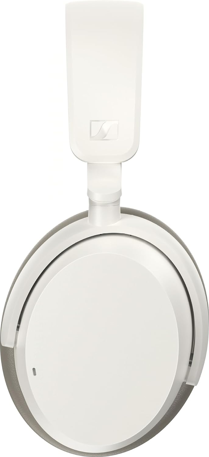Cuffie Sennheiser bianche. Il design è pulito e moderno, su sfondo bianco.