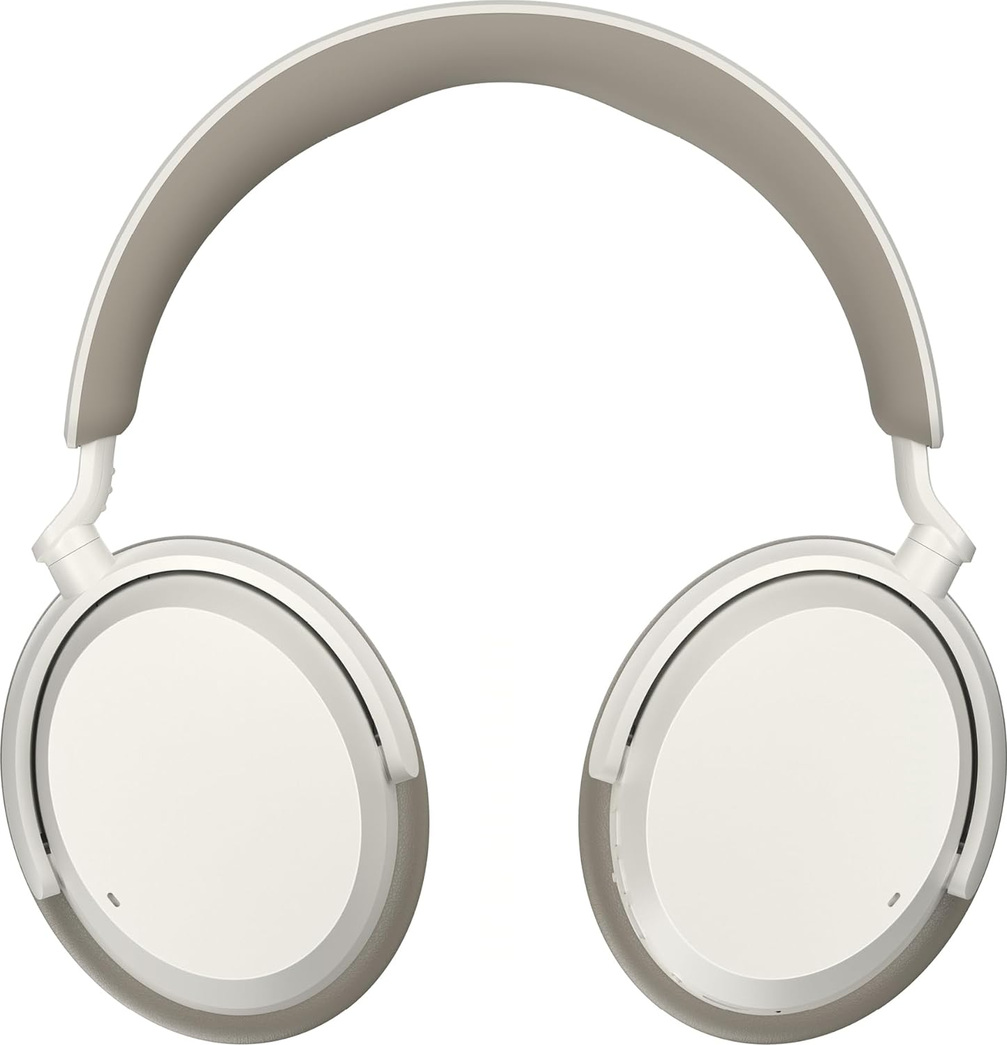 Cuffie bianche sovraurali con accenti grigi, design semplice.