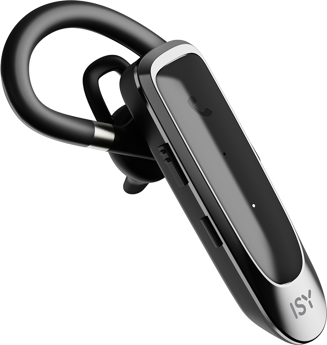 Fekete-ezüst ISY Bluetooth headset.