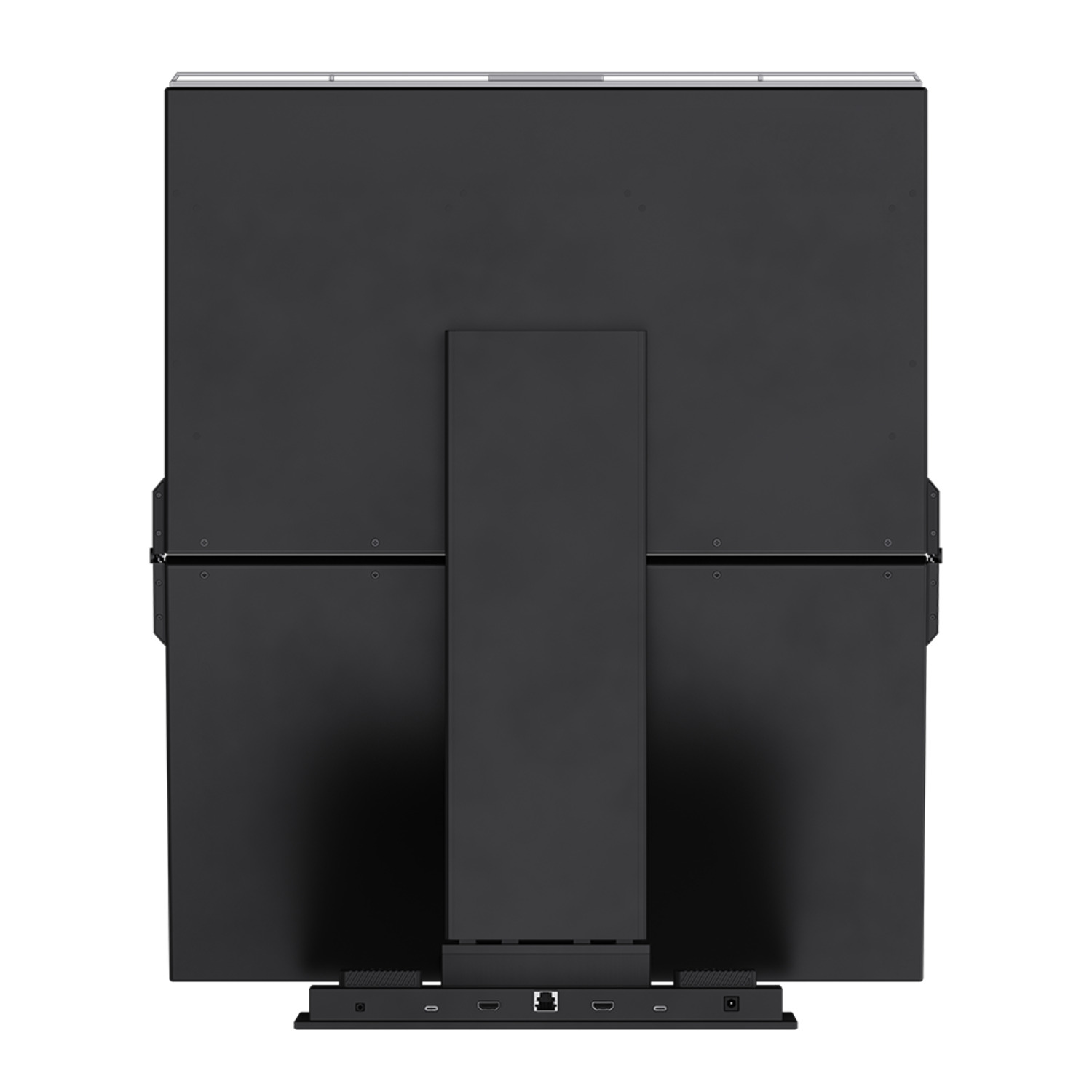 The back of a monitor, showing ports and stand.