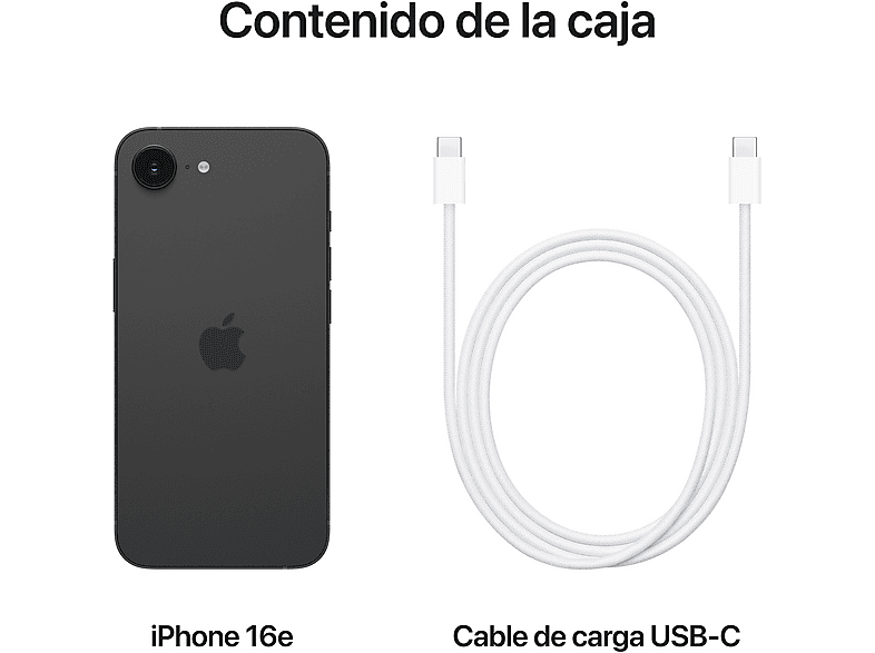 Apple iPhone 16e, Negro, 128 GB, 5G, 6.1 