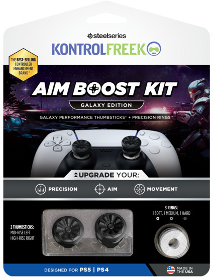 Opakowanie KontrolFreek Aim Boost Kit Galaxy Edition dla kontrolerów PS5 i PS4.