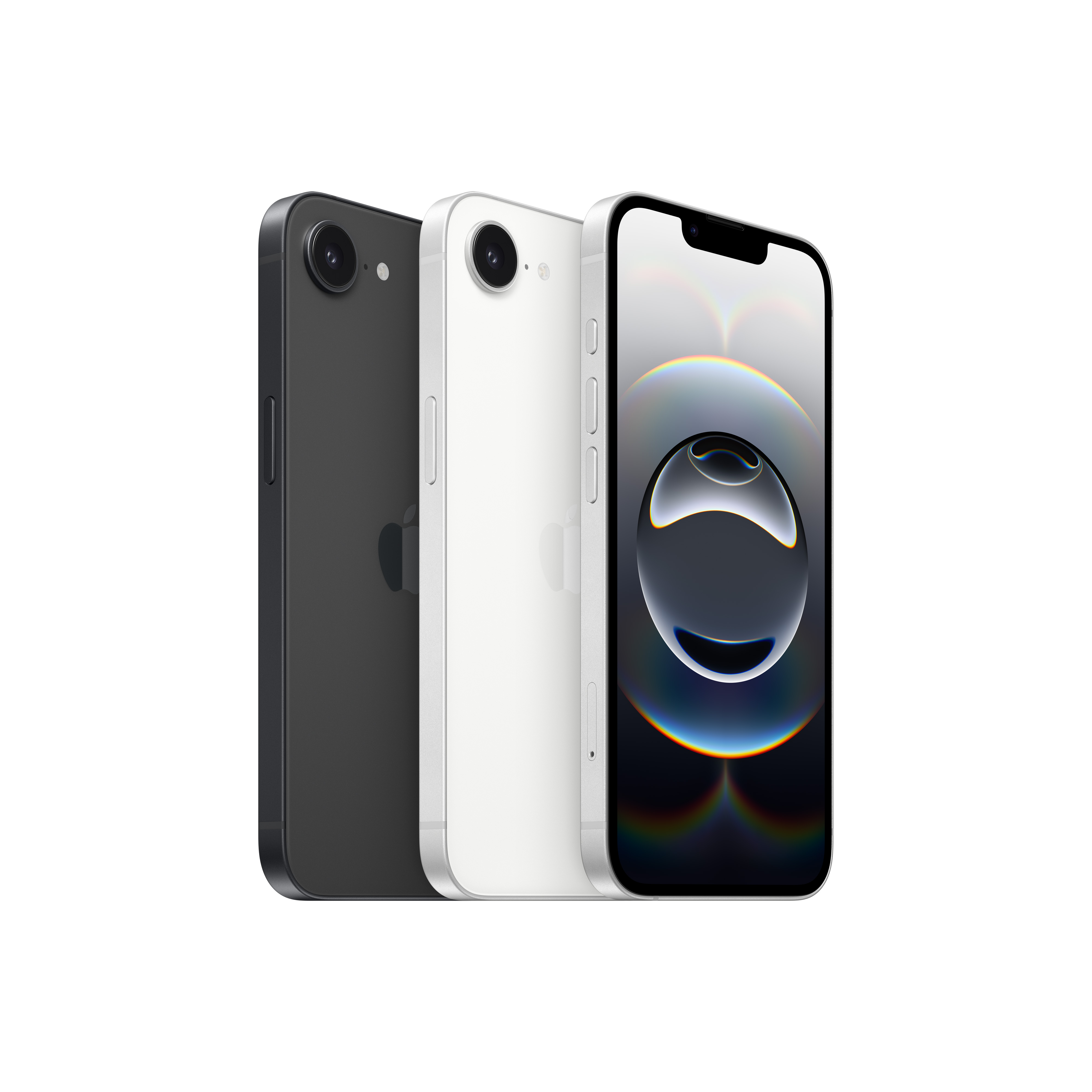 Tres smartphones, negro, blanco y negro, sobre fondo blanco.