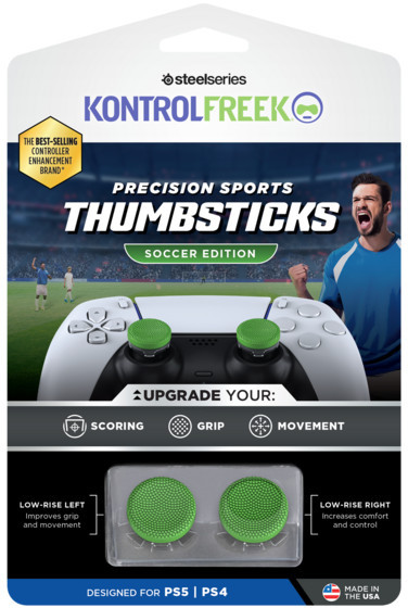 Pudełko kontrolera do gier z joystickami o tematyce piłkarskiej.