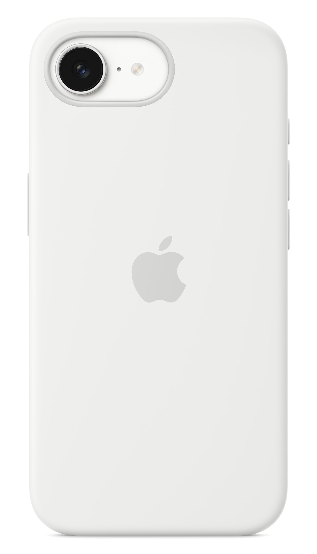 Biały Apple iPhone SE z szarym logo Apple i detalami aparatu.