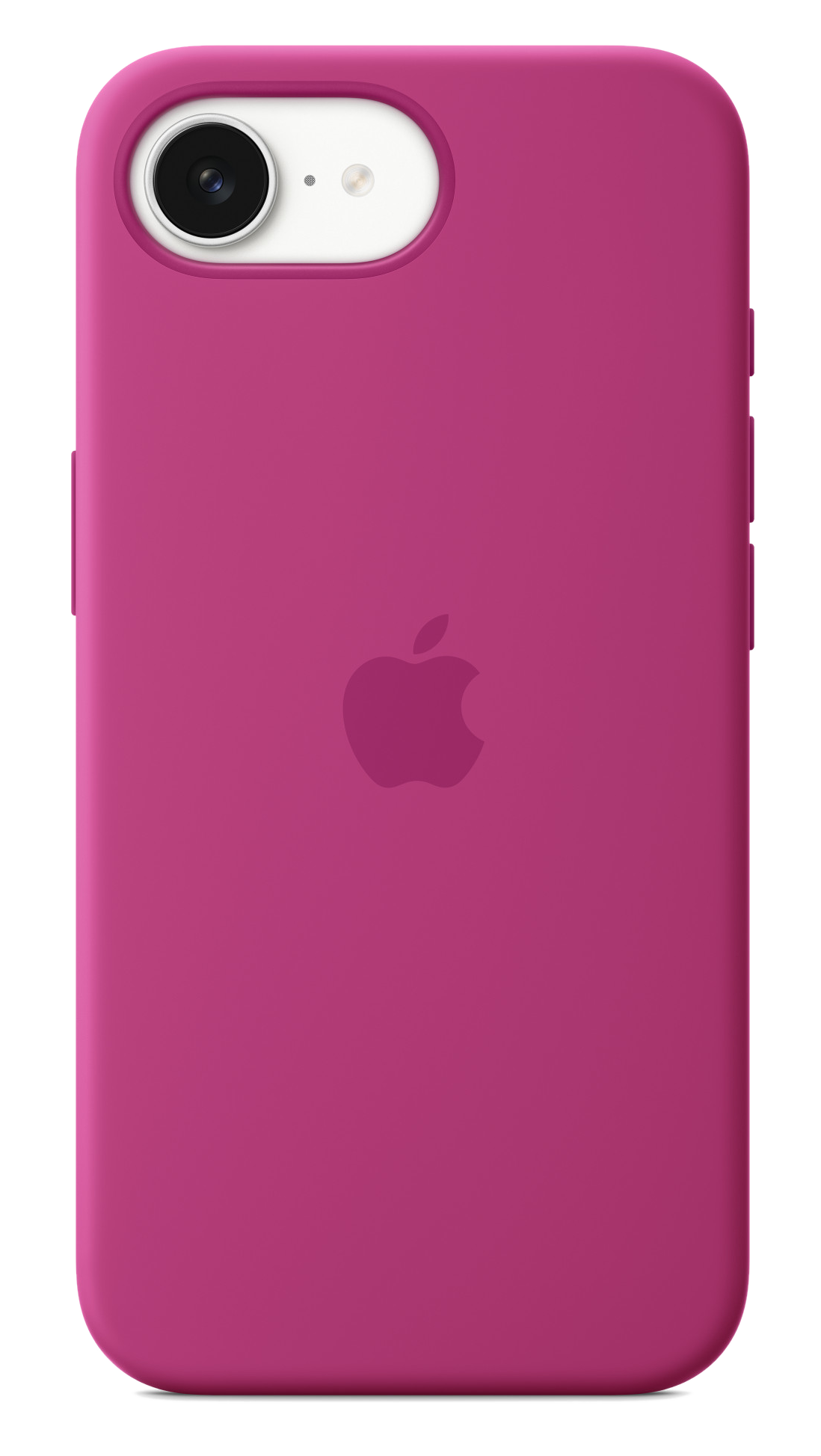 Różowe etui na telefon z logo Apple. Widoczny aparat. Tył telefonu jest różowy.