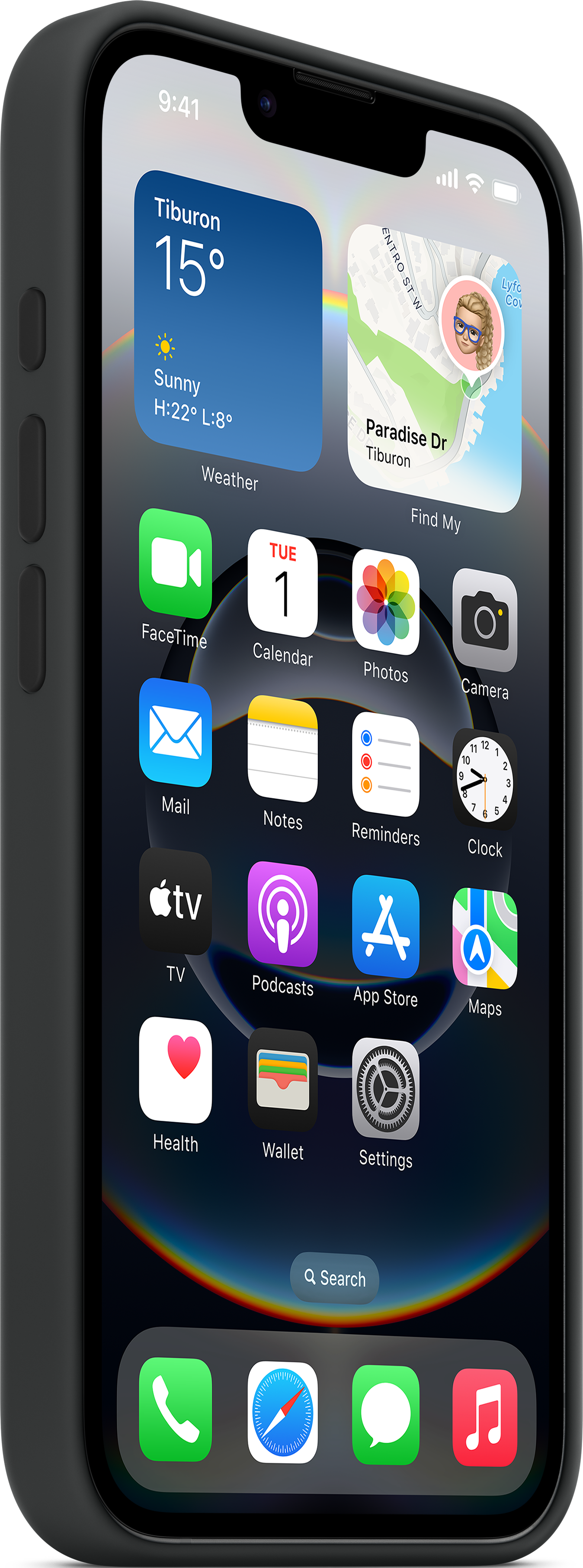 Un iPhone noir dans un étui noir affichant une interface d'application.