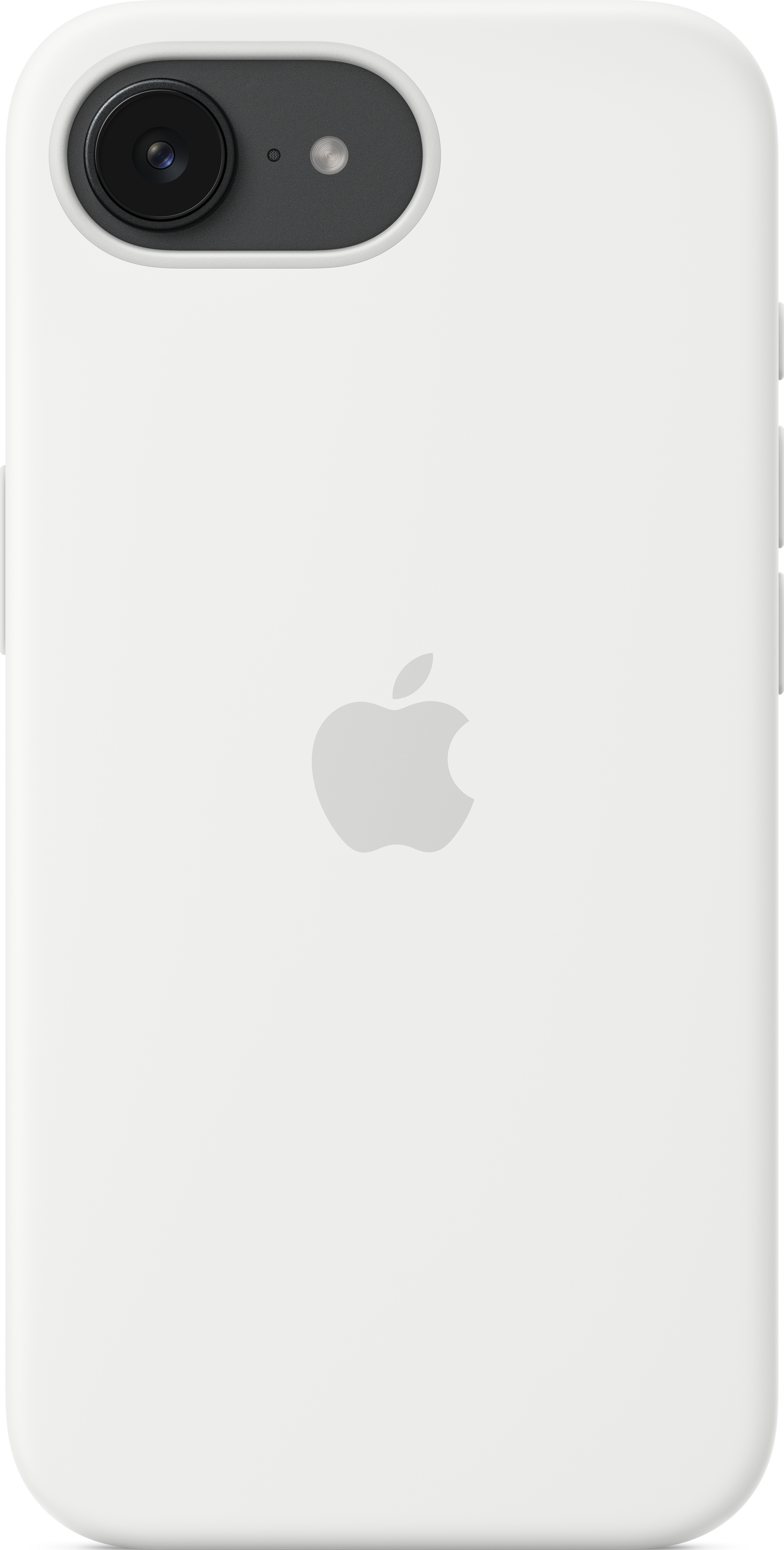 Un étui de téléphone blanc avec le logo Apple sur une surface blanche.