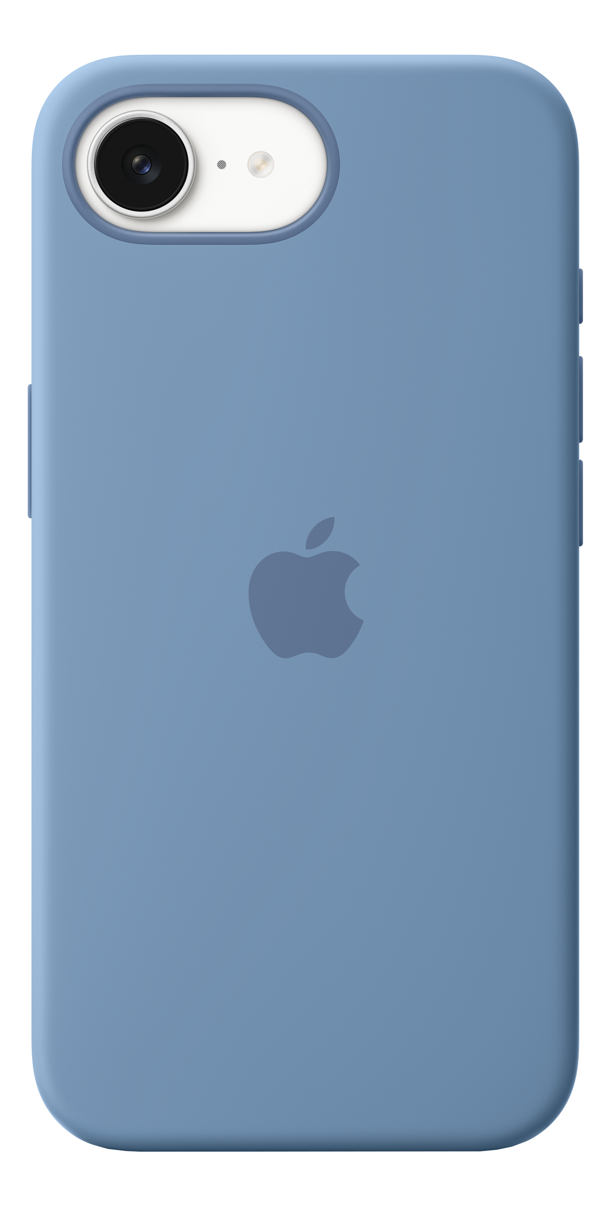 Coque de téléphone bleue pour un iPhone Apple. Le logo Apple est visible.