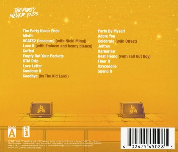 Albumcover mit Titelliste, gelber Hintergrund. Enthält zwei Computerbildschirme.