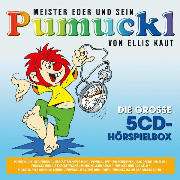 Cartoon-Bild eines lächelnden rothaarigen Charakters mit Uhr und Text.
