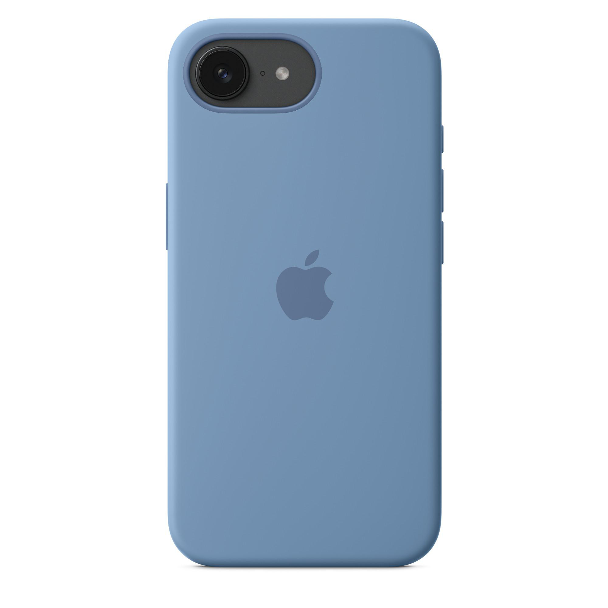 Blaue Handyhülle mit einem Apple-Logo.