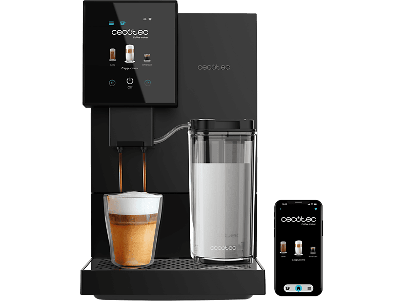 Cecotec Cremmaet Compactccino Connected, 19 bar, Pantalla TFT, WiFi, Depósito de agua 1.1L, 1350W, Thermoblock, Black