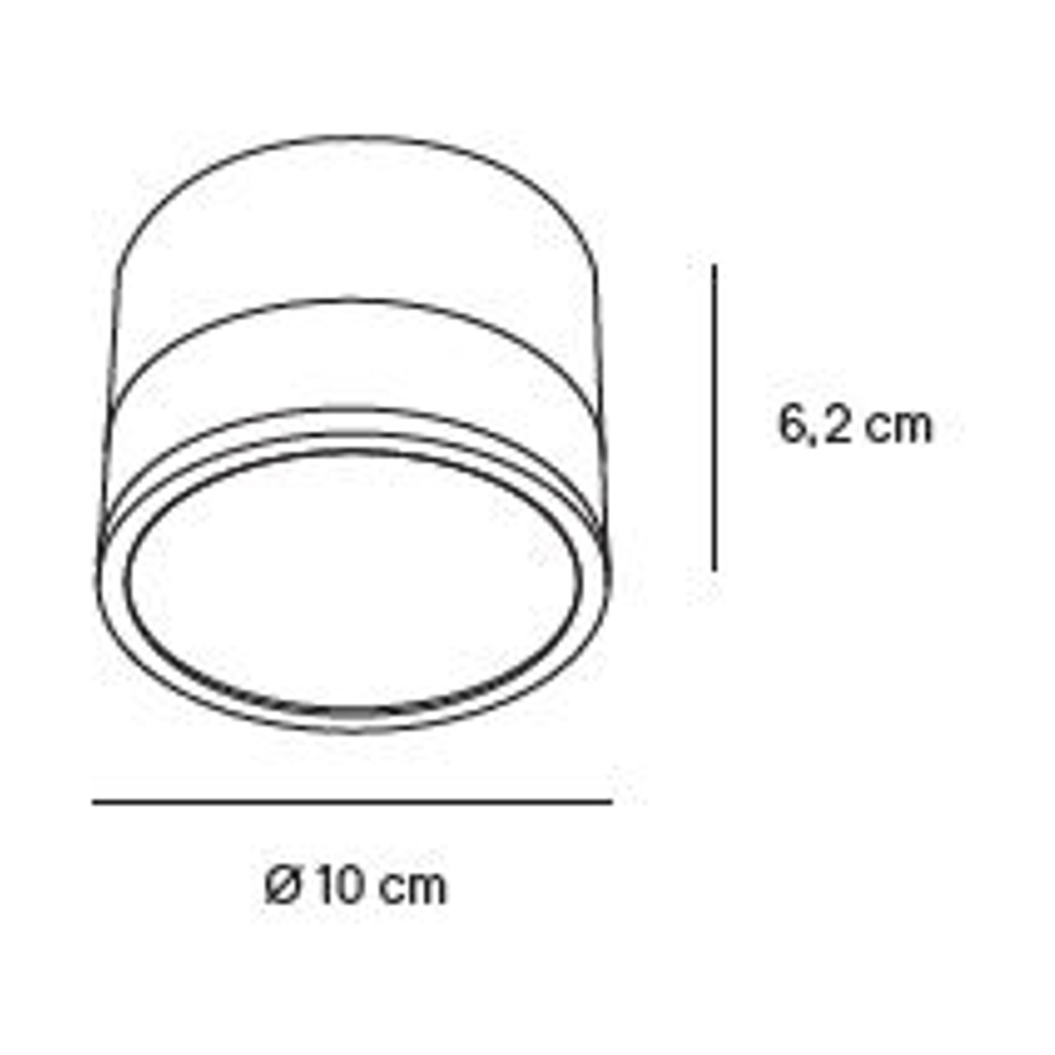 Apparecchio di illuminazione cilindrico, contorno nero, con dimensioni.