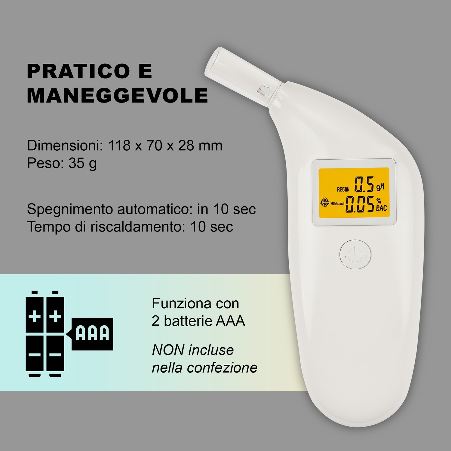 Un etilometro bianco con display digitale.