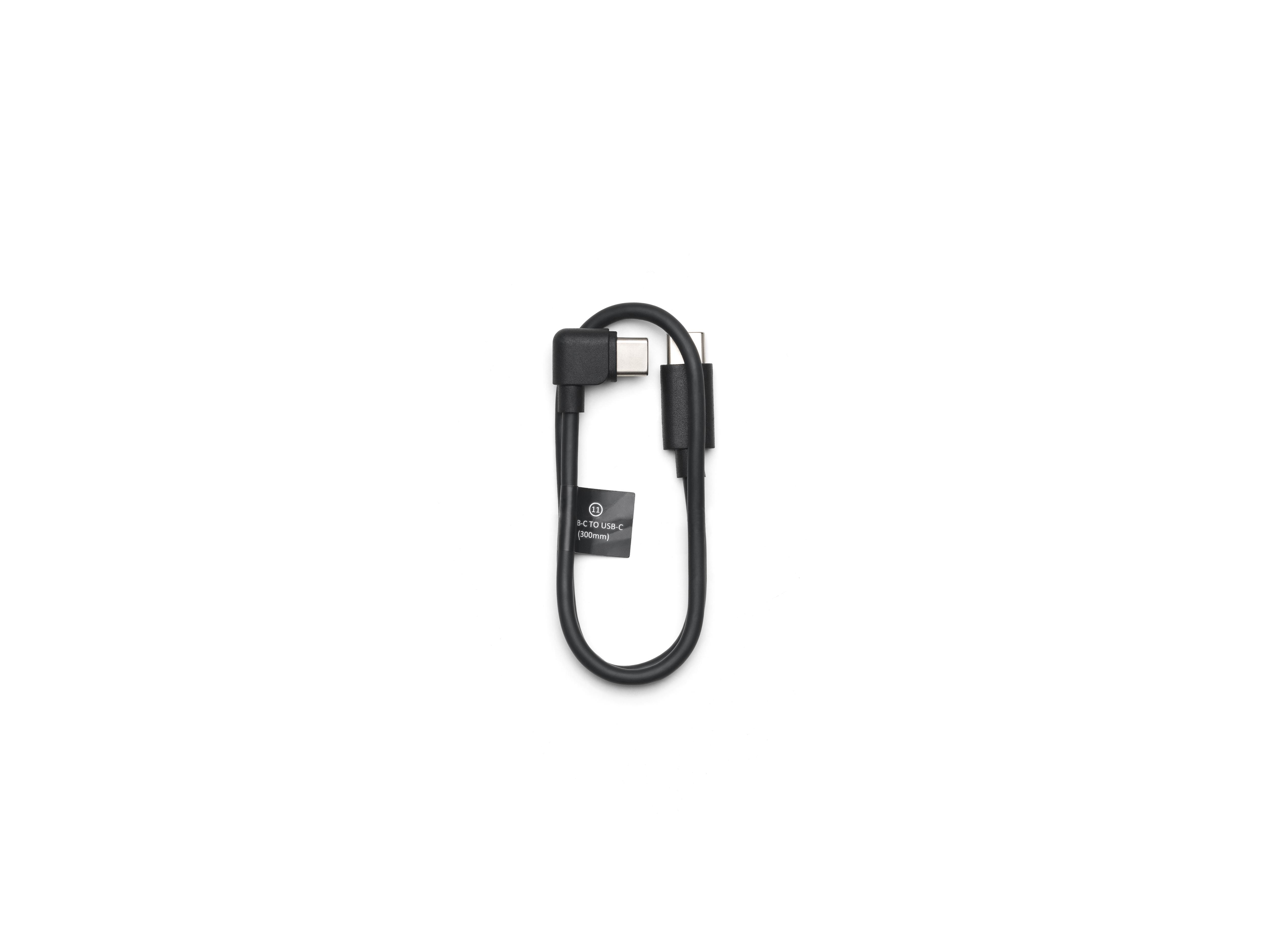 Schwarzes USB-C-Kabel mit zwei verschiedenen Enden, vor weißem Hintergrund.