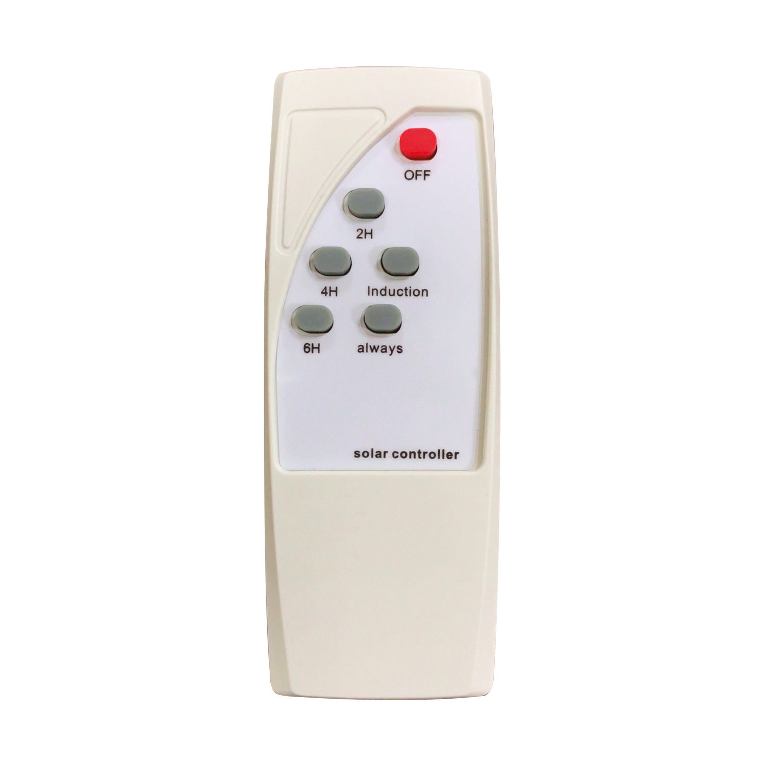 Un telecomando bianco con pulsanti etichettati 'OFF', '2H', '4H', '6H' e 'induction'.