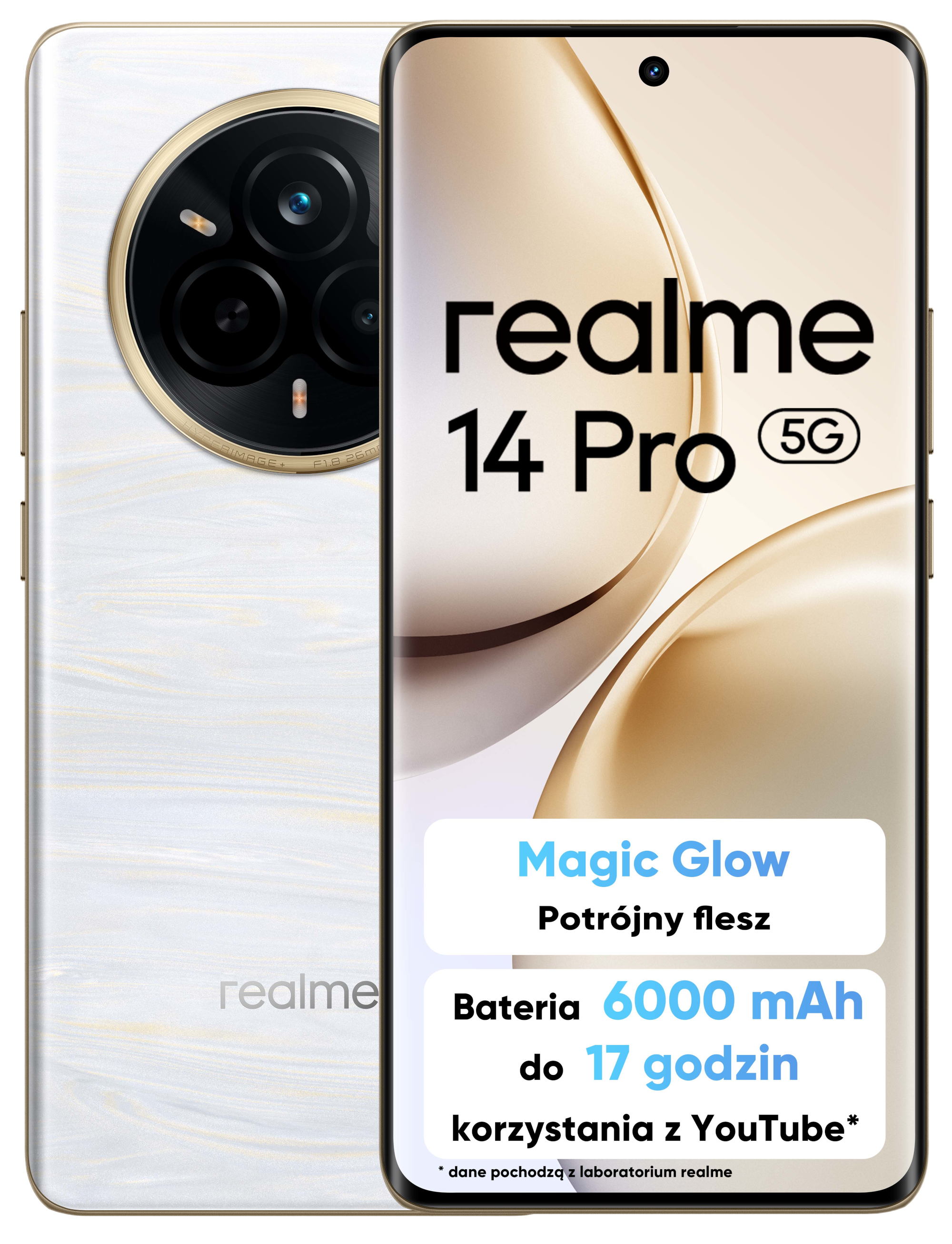 Biały smartfon z przodu i z tyłu z tekstem. Białe tło.