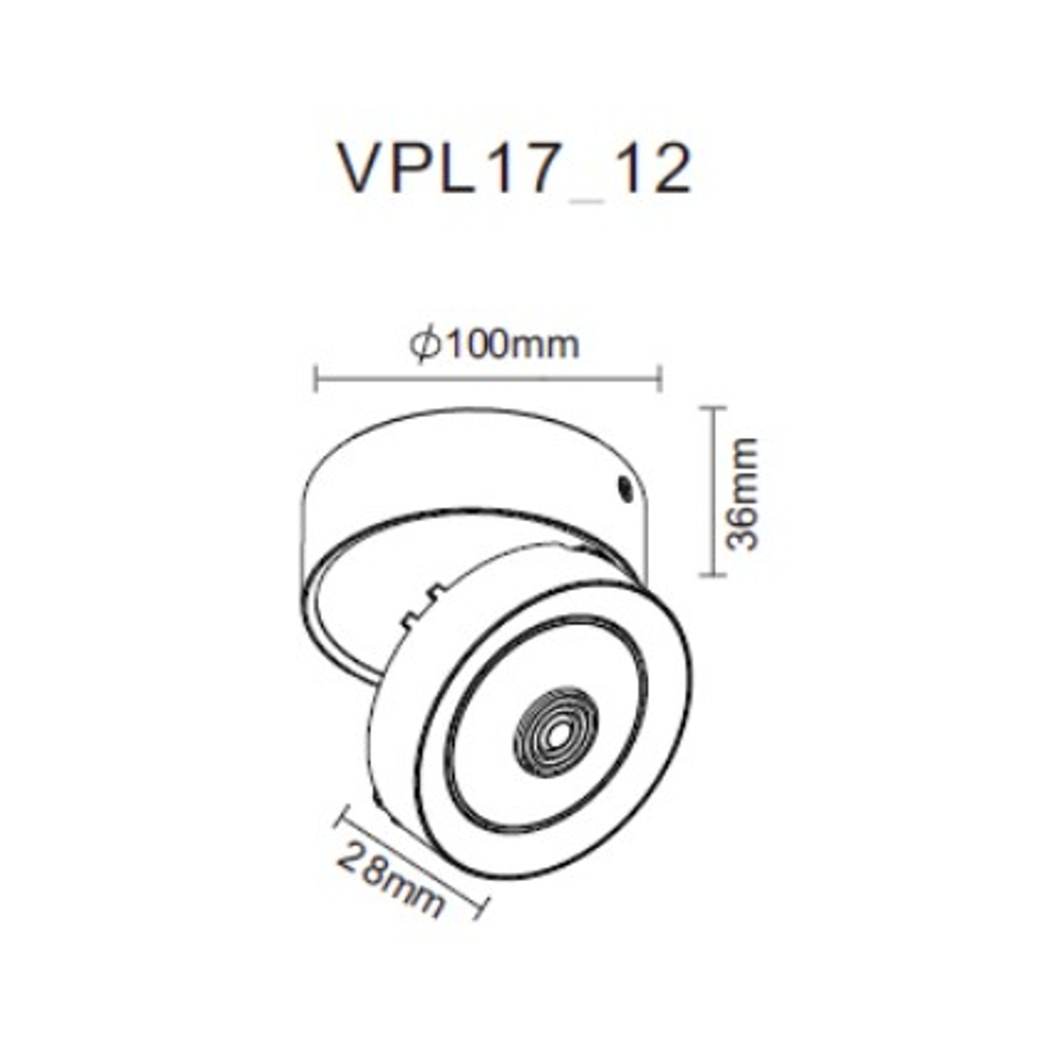 Un diagramma di un apparecchio di illuminazione circolare, con misure.