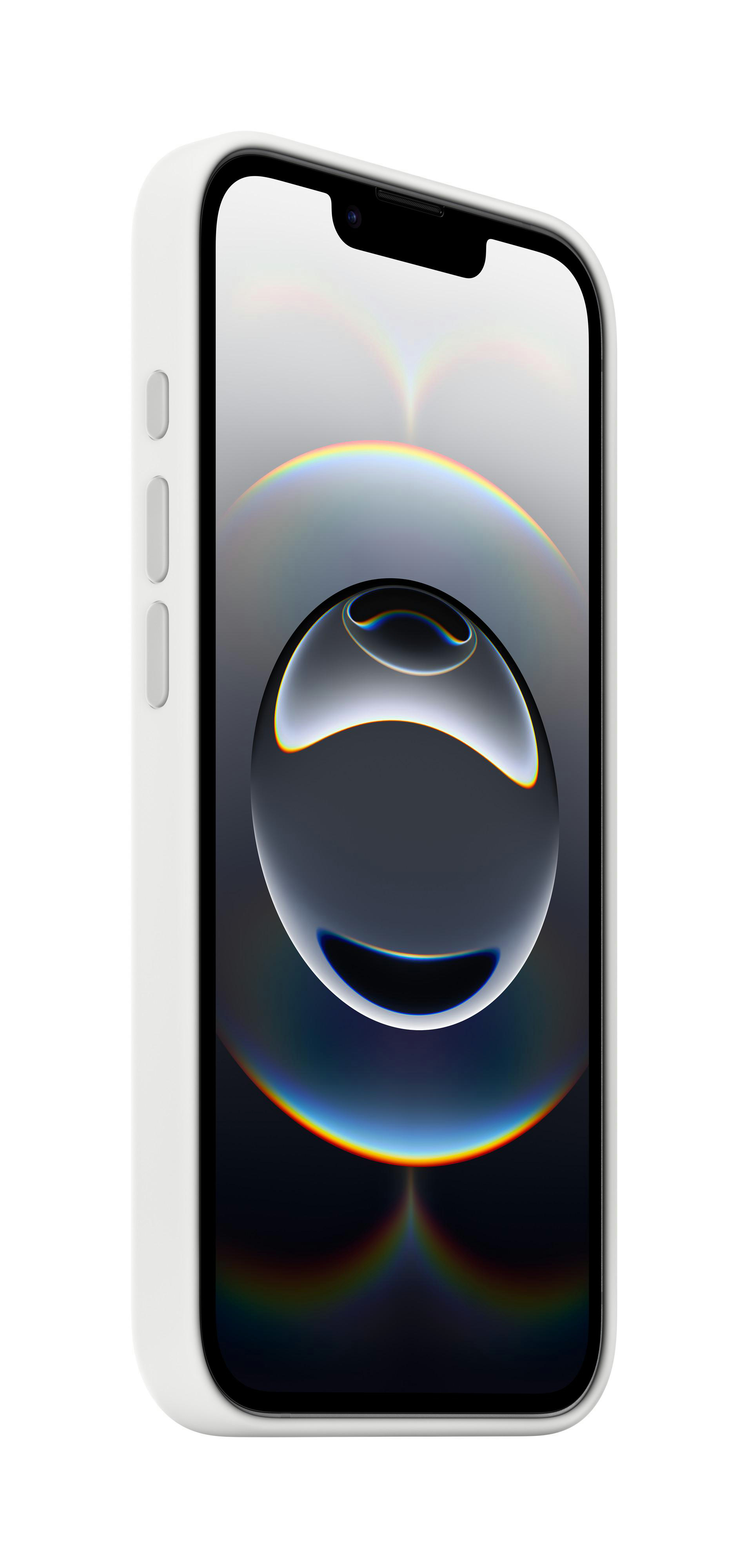Ein weißes Smartphone mit glänzendem Bildschirm, das einen dunklen Hintergrund zeigt.