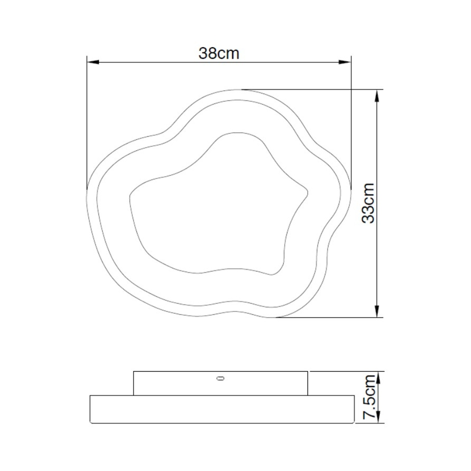 Vista dall'alto di un piatto decorativo con dimensioni.