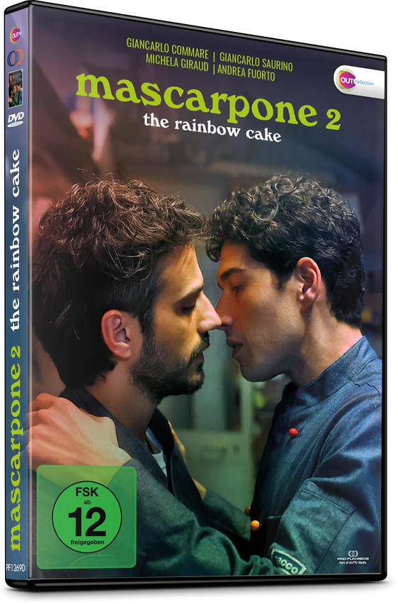 DVD-Cover von 'mascarpone 2 the rainbow cake', zwei Männer nah.
