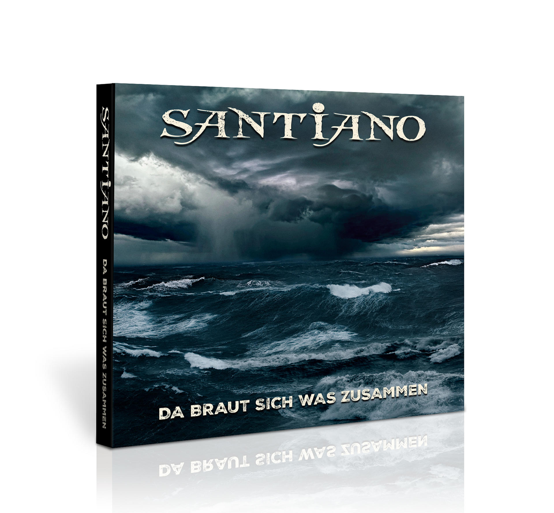 Albumcover von Santiano. Das Meer ist rau unter einem stürmischen Himmel. Der Bandname steht oben.