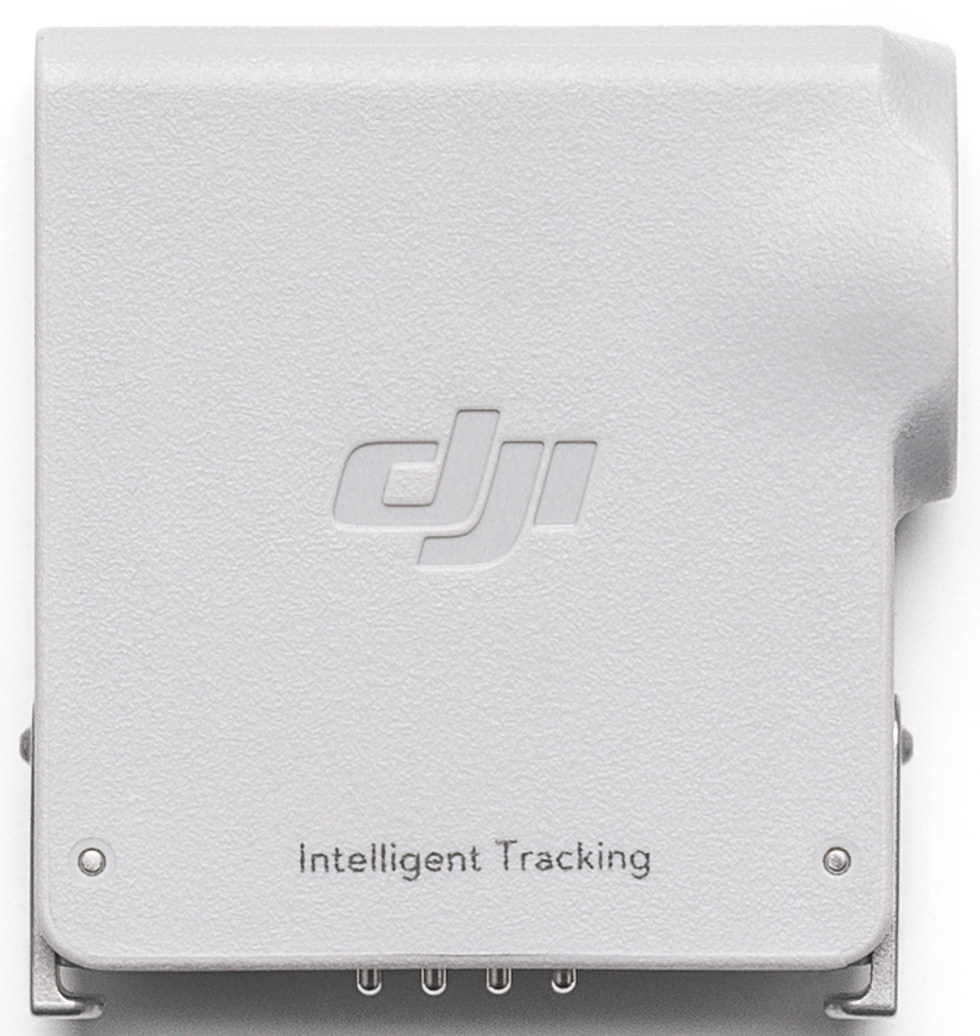 Un appareil de suivi intelligent DJI blanc avec le logo DJI.