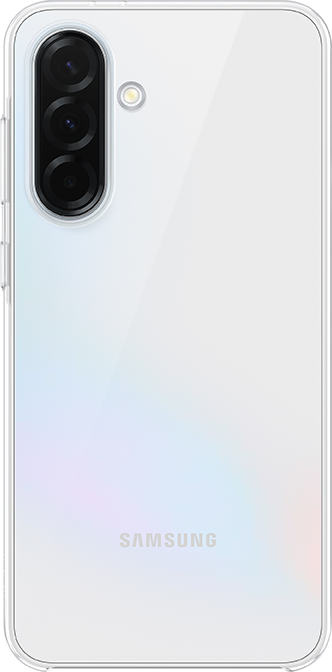 Fehér Samsung telefon hátlapja. Három kamerás, letisztult dizájnnal.