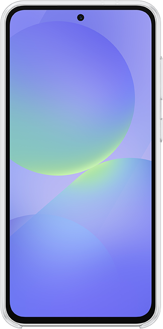 Egy telefon elölnézete kék és zöld színátmenetes háttérrel.