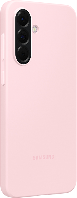 Rózsaszín telefontok Samsung logóval fehér háttéren.