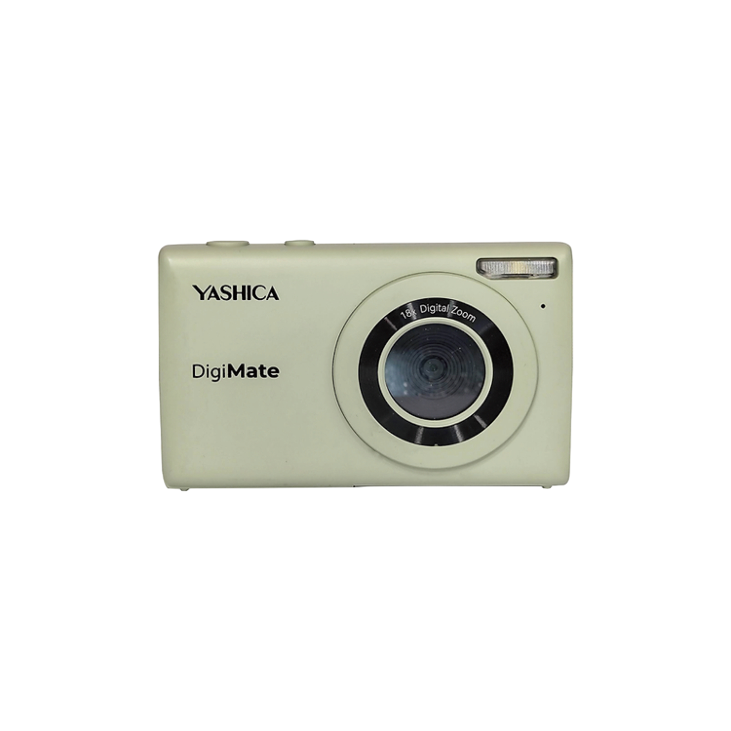 Cream-colored Yashica DigiMate digital camera on a black background.