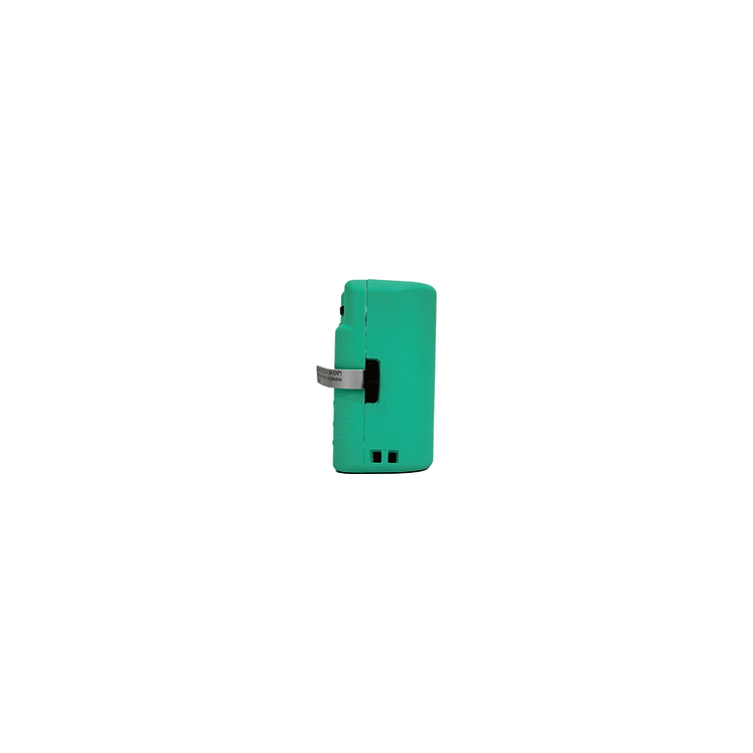 Een klein, rechthoekig, groen apparaat.