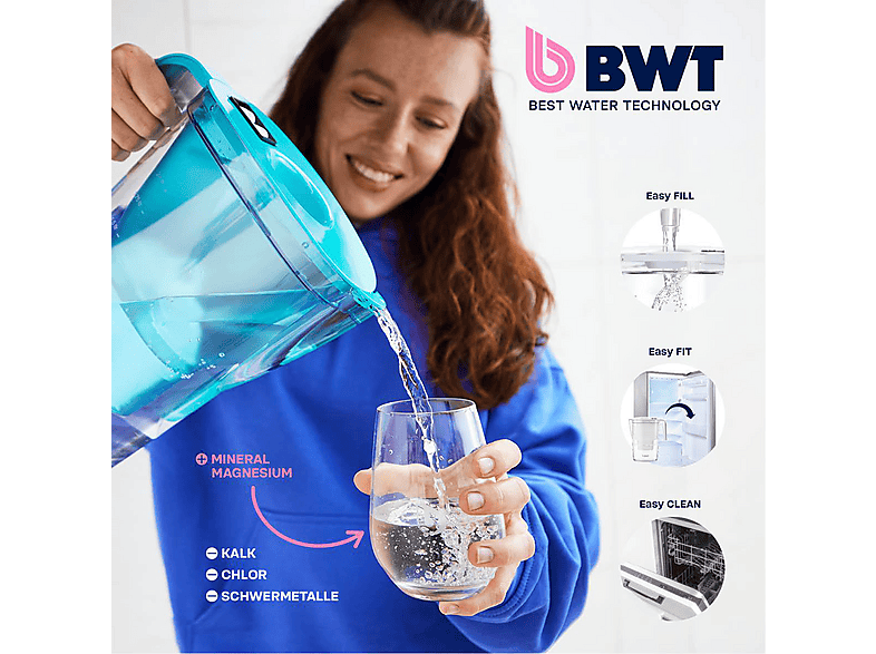 Thumbnail - BWT 815481 Vida mit 1 Magnesium Mineralized Wasserfilterkartusche, Tischwasserfilter, Weiß/Transparent