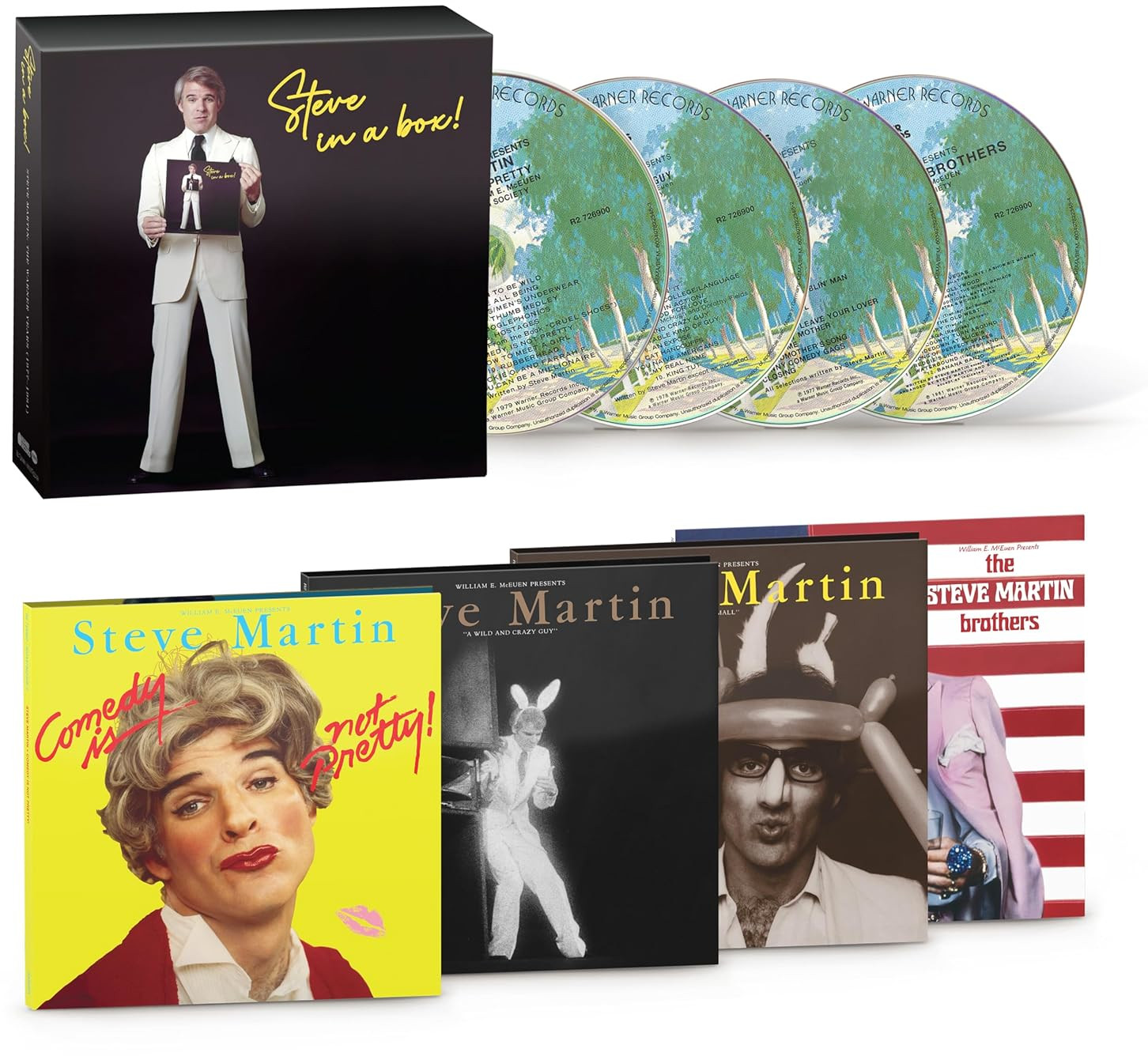 Box set: Steve Martin, többféle album borítóval és CD-vel. Tartalmaz egy dobozt és négy borítót.
