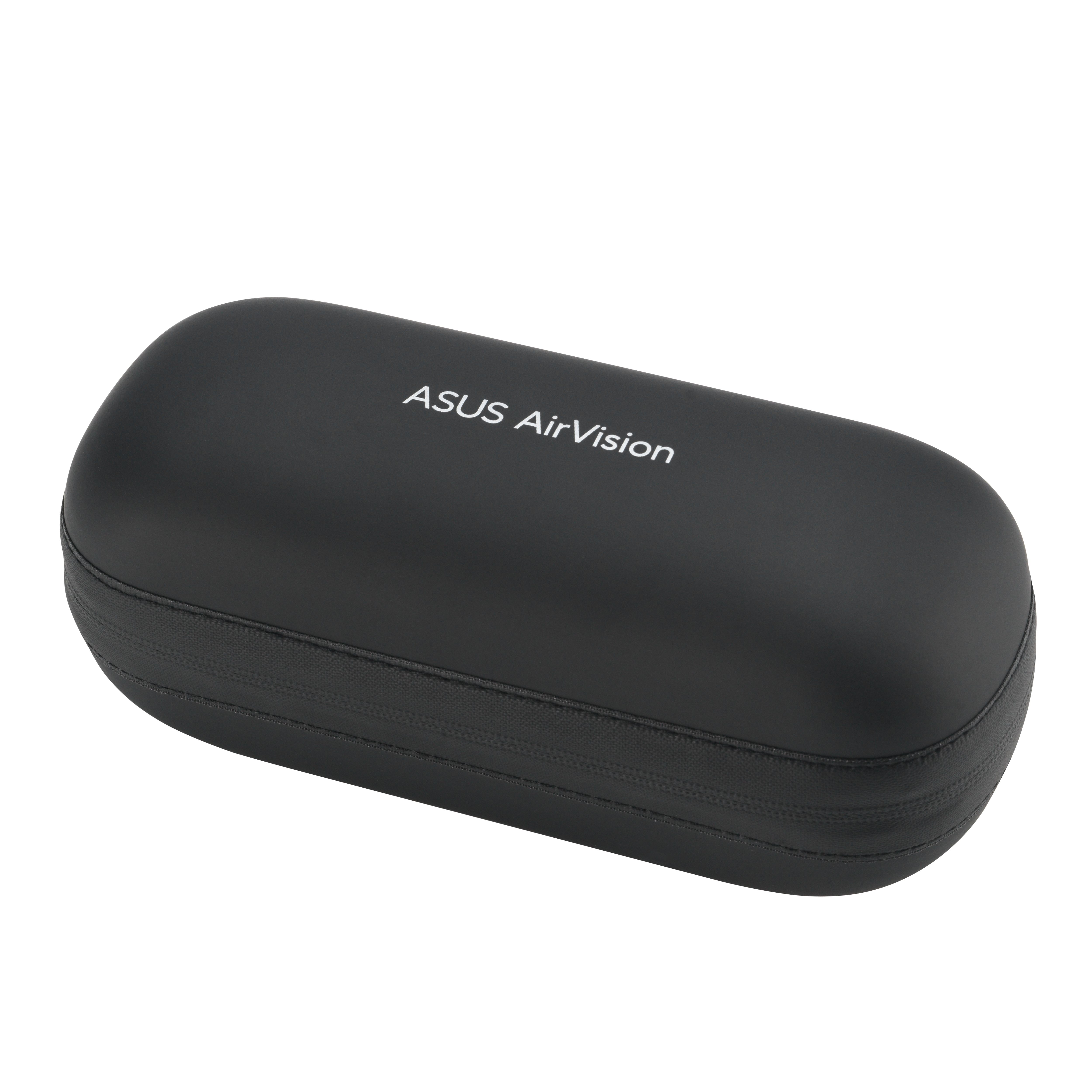 Eine schwarze, ovale Tragetasche für ASUS AirVision, mit einem Reißverschluss am Rand.