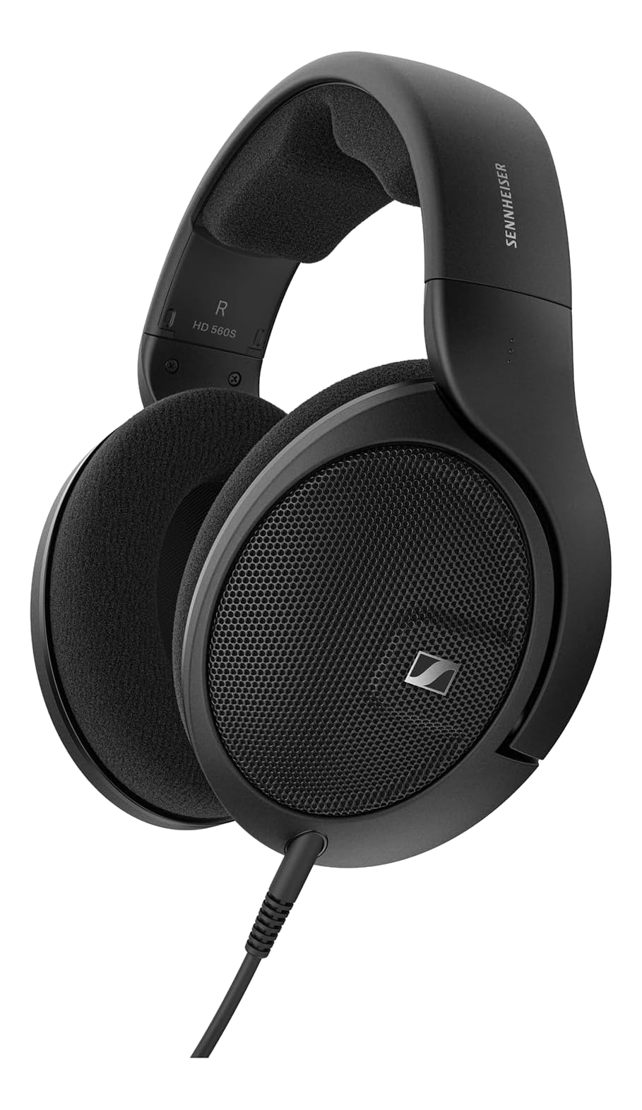 Schwarze Sennheiser HD 560S Kopfhörer, mit detaillierter Ansicht der Ohrmuscheln.