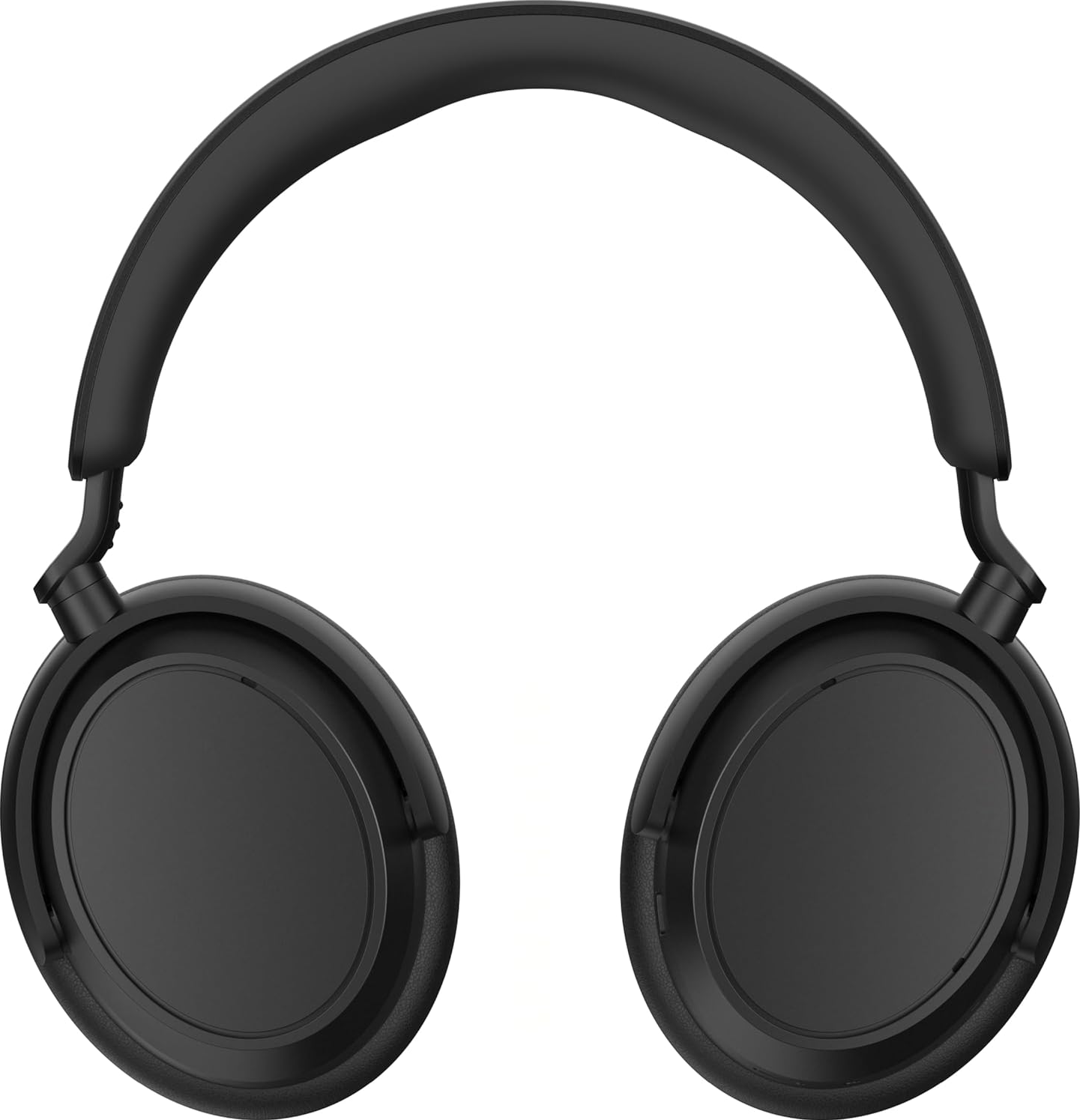 Schwarze Over-Ear-Kopfhörer. Die Kopfhörer sind schlicht und der Hintergrund ist weiß.